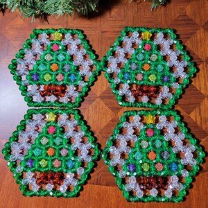 Vintage Beaded Christmas Tree Coasters